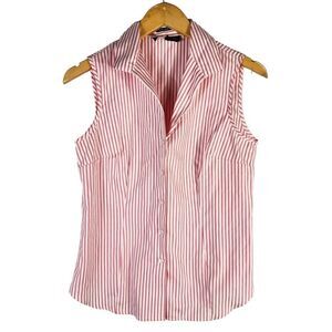 Jones New York  Red and White Boutton front  Sleeveless Blouse